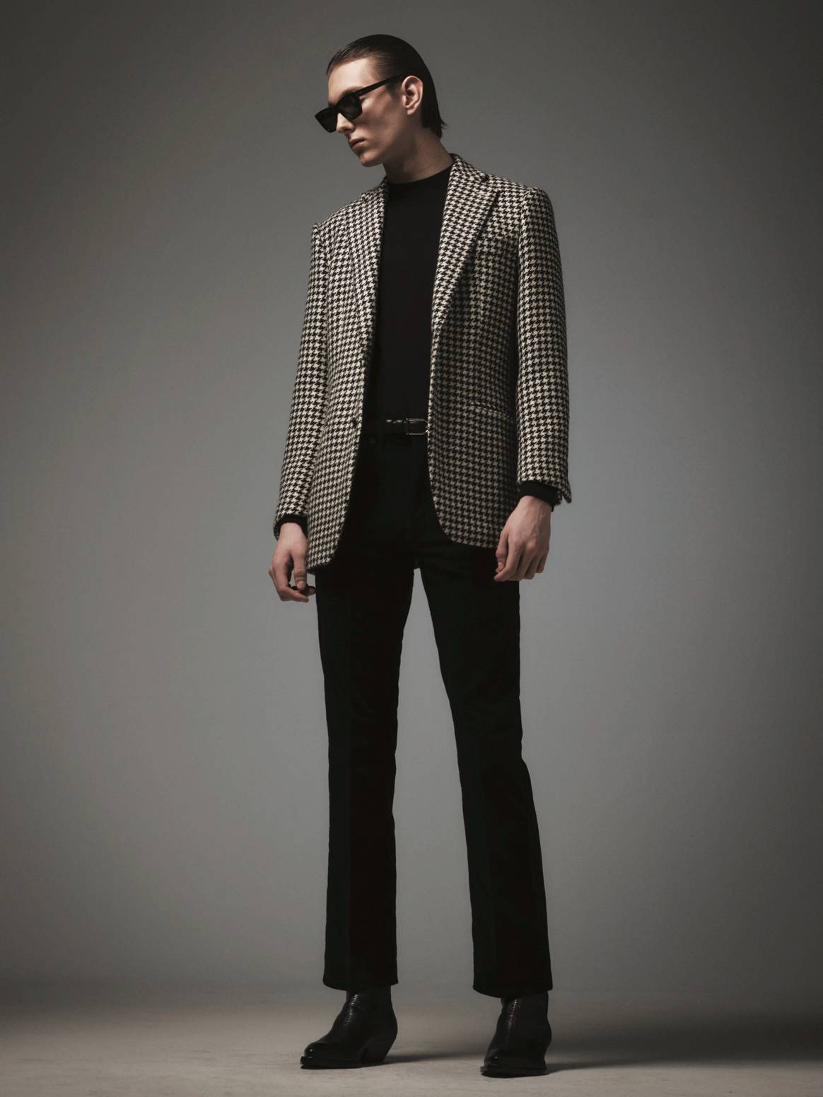 Houndstooth sits with leather and denim in BLK DNM fall 23 collection