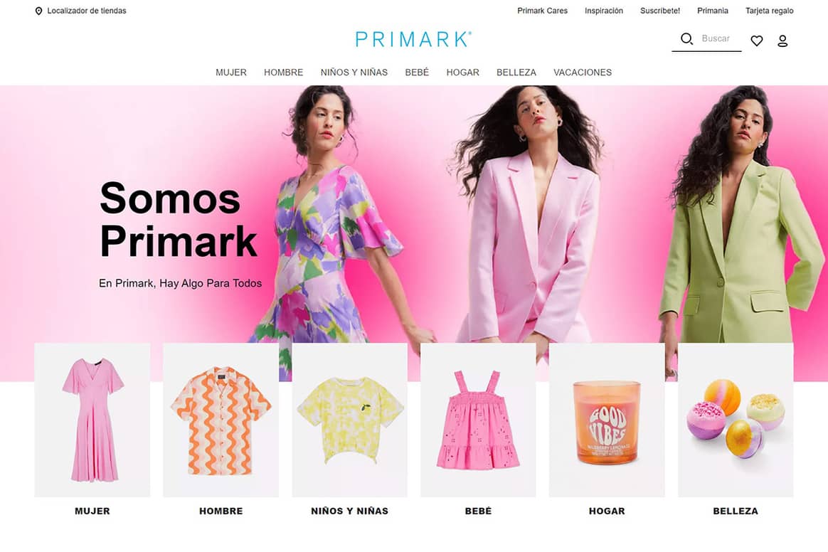 Archive image: Frontend of Primark's new website for Spain. Courtesy of Primark.