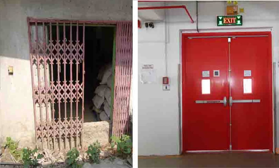 Fire exits before and now. Image: RMG Sustainability Council
(RSC)