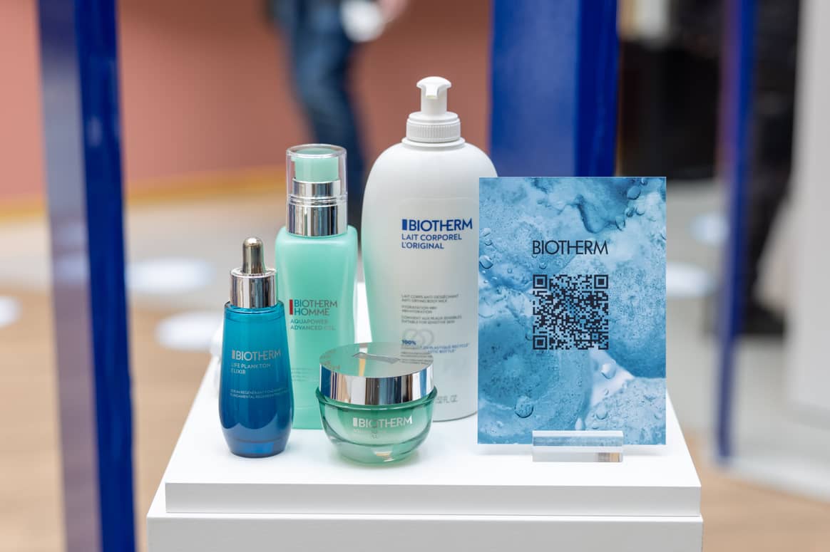 Biotherm products displayed during L'Oréal's Beauty and Water
Experience at the company's Benelux headquarters. Image:
L'Oréal