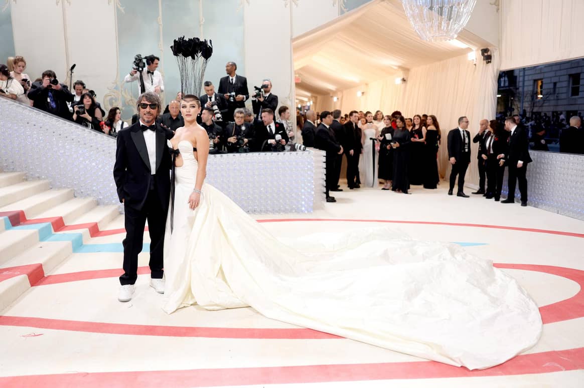 Pierpaolo Piccioli and Florence Pugh attend the Met Gala 2023 - Pugh wears Valentino. Image: Valentino