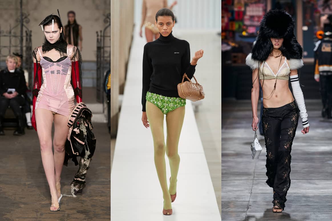 (From left) FW23 collections by Dilara Fındıkoğlu, Miu Miu
and Dsquared2. Images: Launchmetrics Spotlight