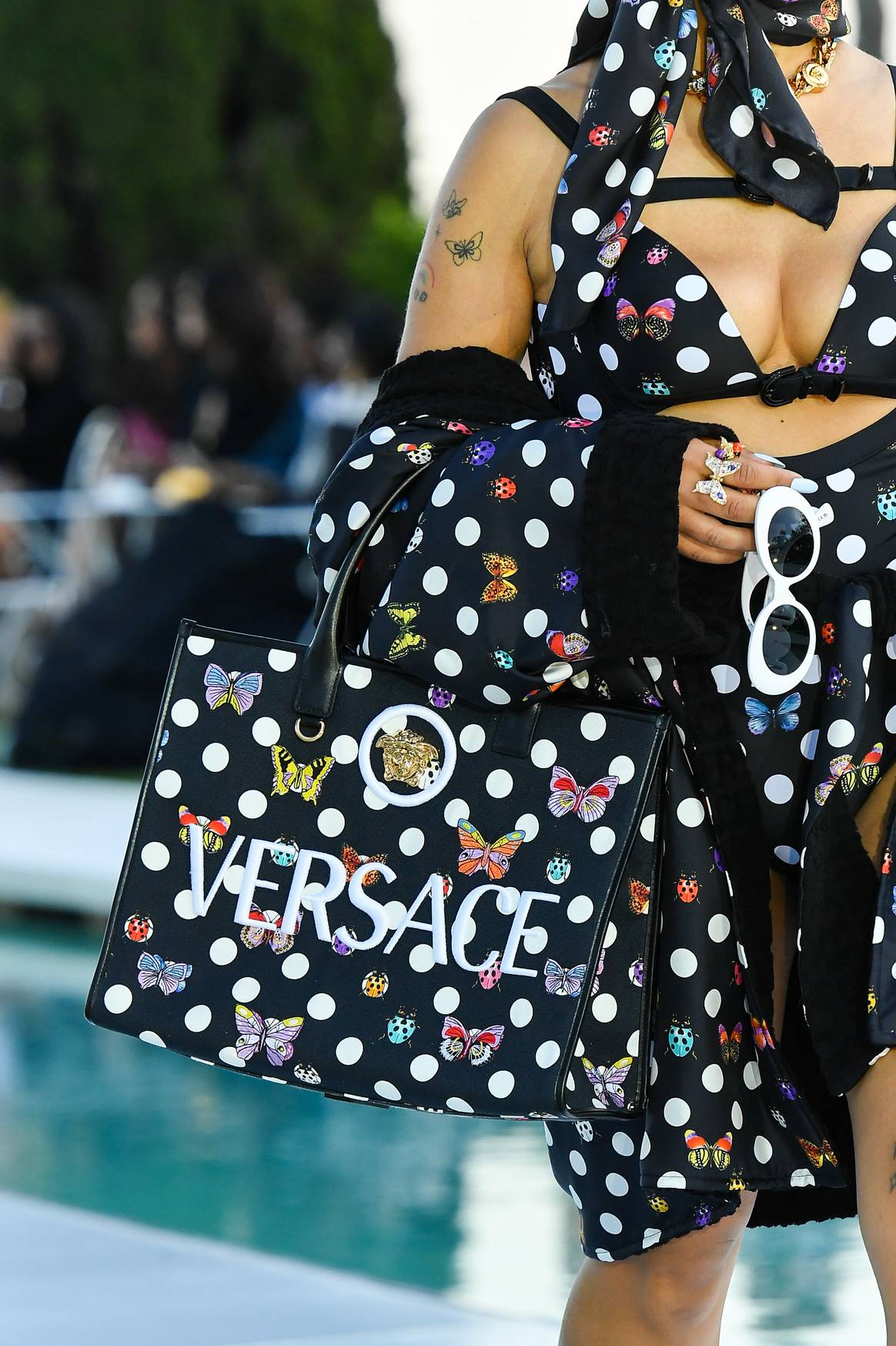 All over logo large tote bag by Versace La Vacanza