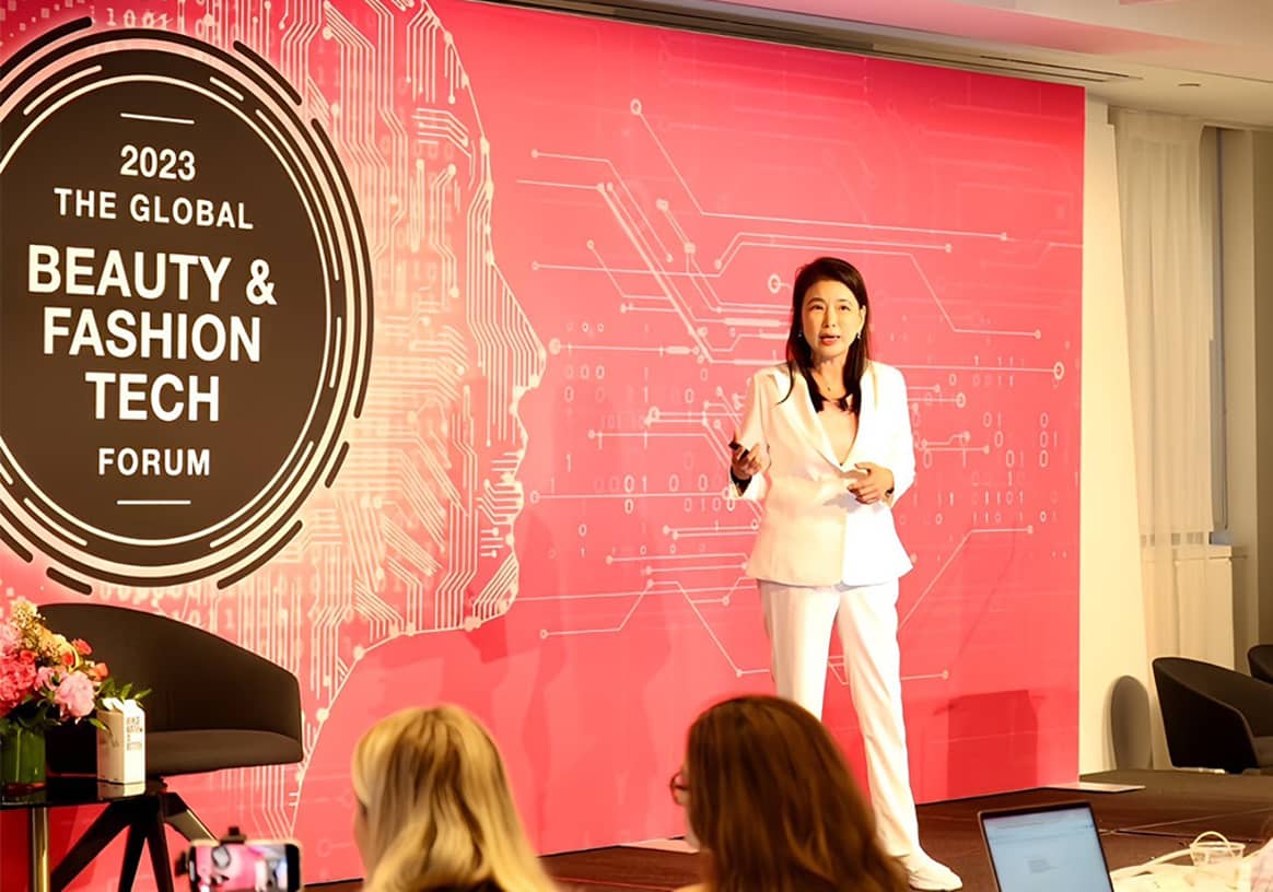 Credits: Perfect Corp. Alice Chang, Perfect Corp's CEO
and founder speaks at the company's annual Global Beauty and Fashion Tech
Forum.