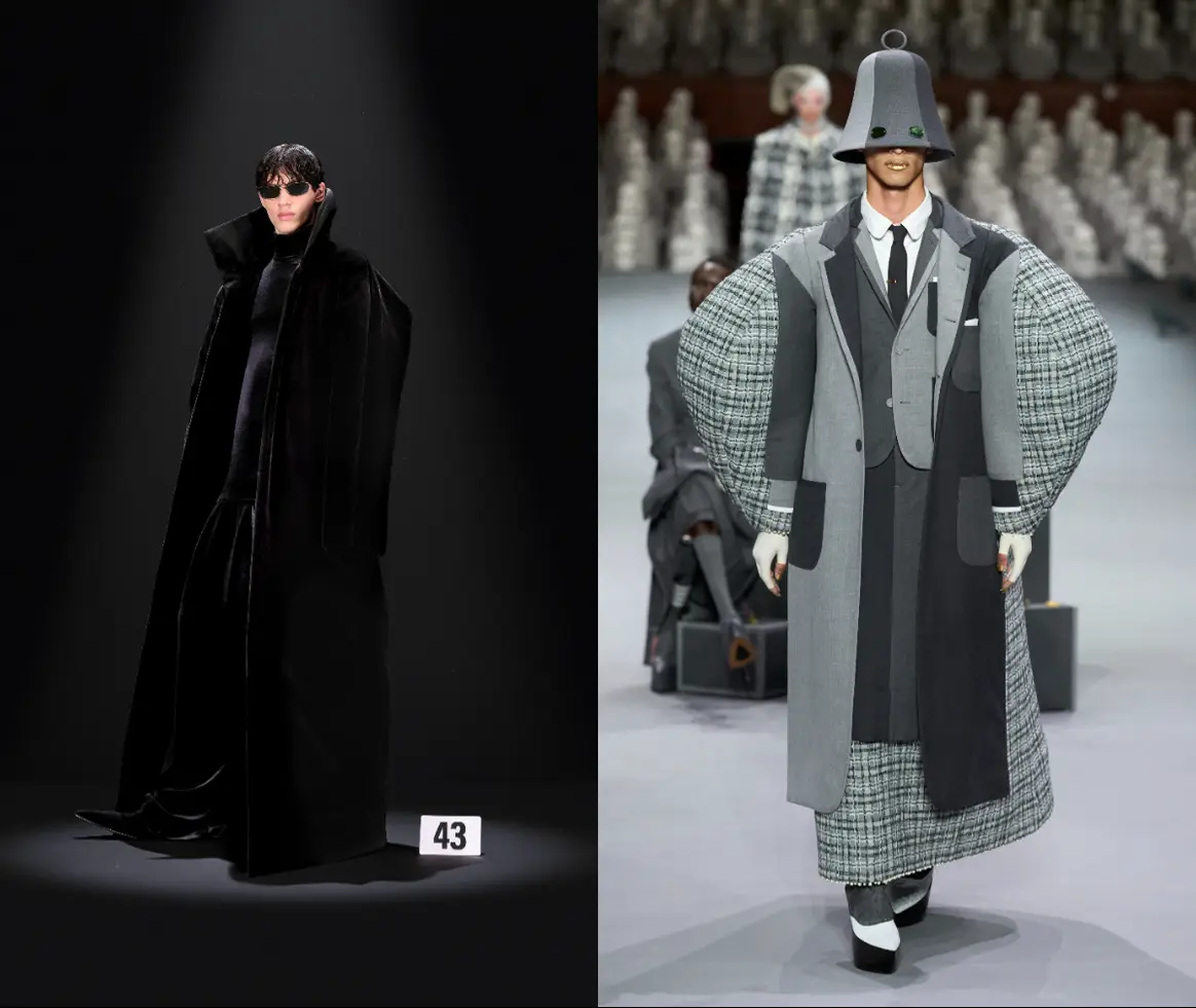 Balenciaga FW23 haute couture (left), Thom Browne FW23 haute couture (right).