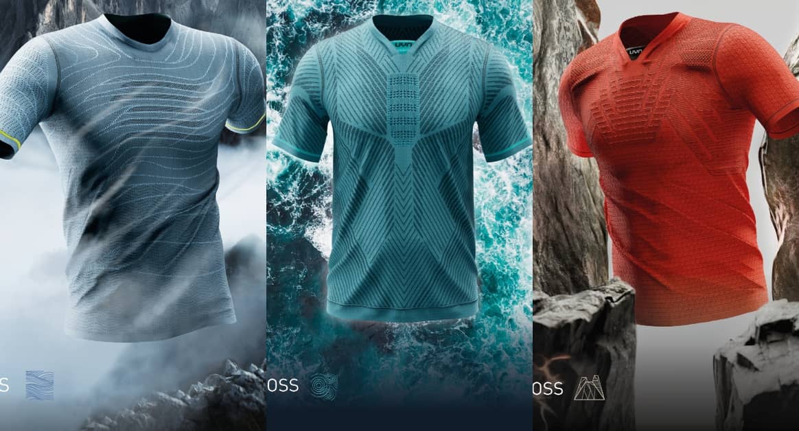 'Self Layer' functional shirts subdivided according to elements that
rely on different functions