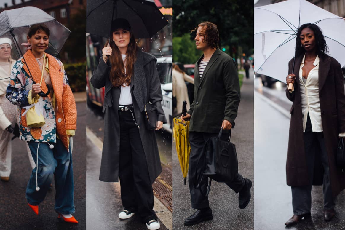 Besucher:innen der Copenhagen Fashion Week trotzen dem Regen