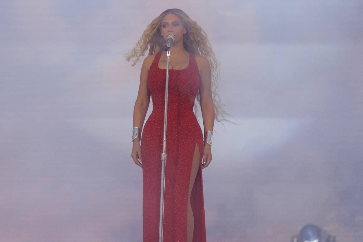 Beyoncé wearing a Ferragamo T-shirt during The Renaissance World Tour 2023.