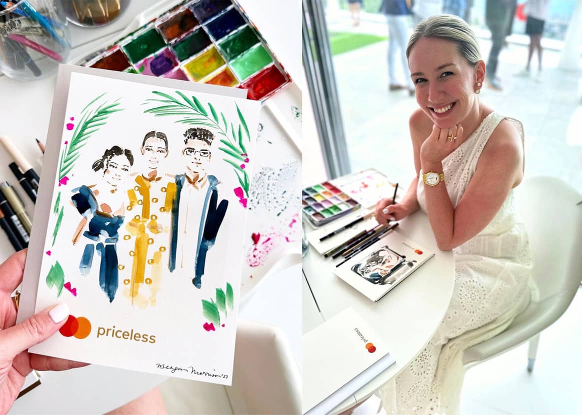 Meagan Morrison in partnership with Mastercard sketching guests at Cannes Lions Festival, June 2023