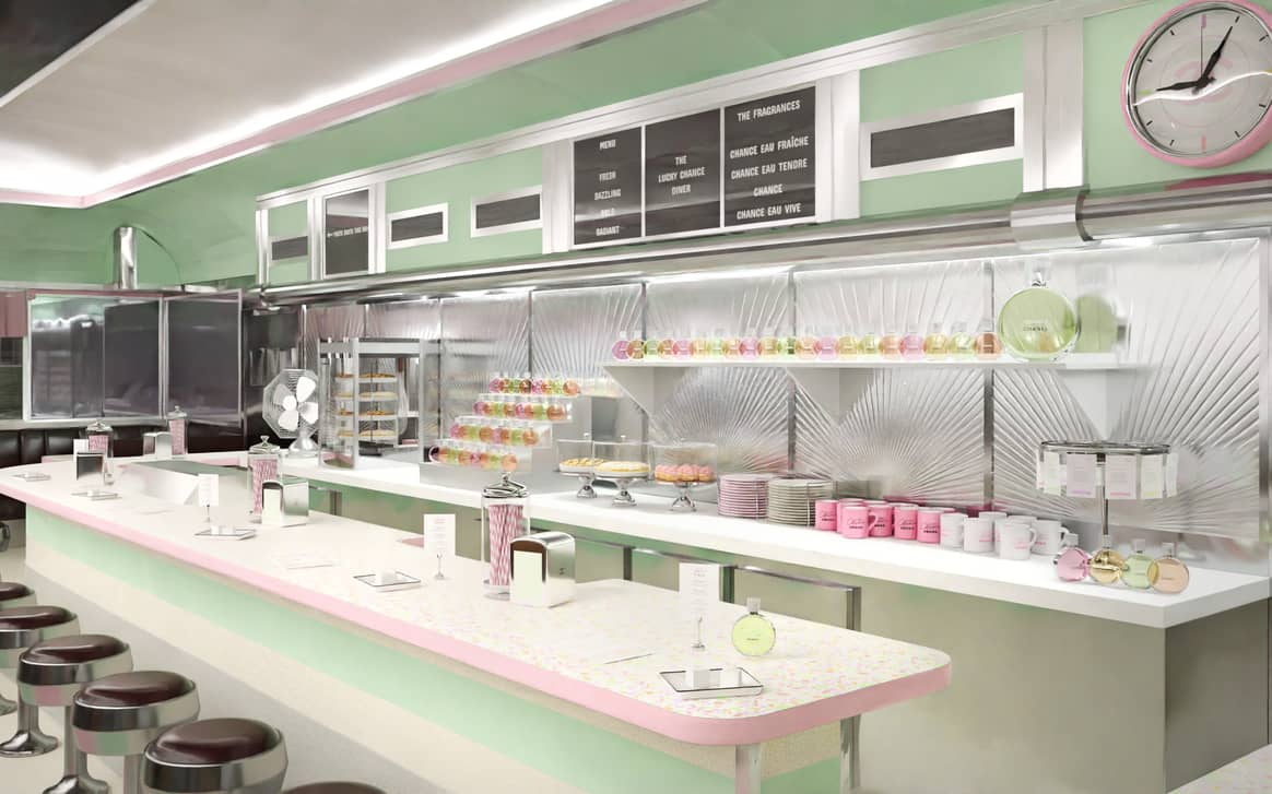 Mock-up of the interior of Chanel Lucky Chance Diner