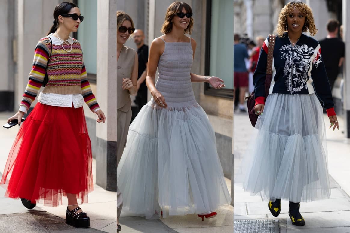 Wide tulle skirts, LFW streetstyles for SS24