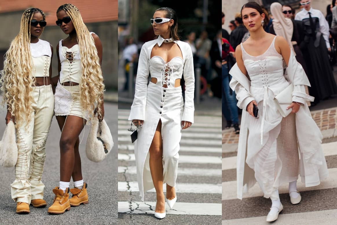 Schnürungen und All-White-Looks in Mailand