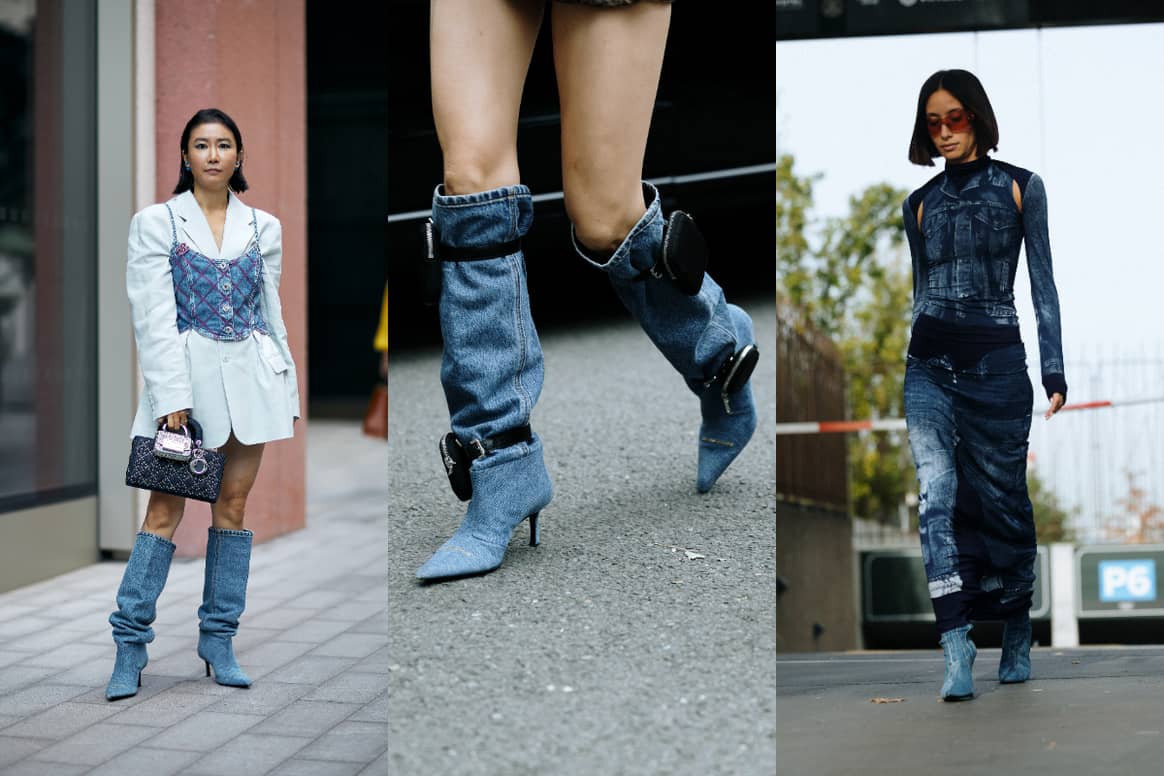 Denim boots are back street style trend SS24.