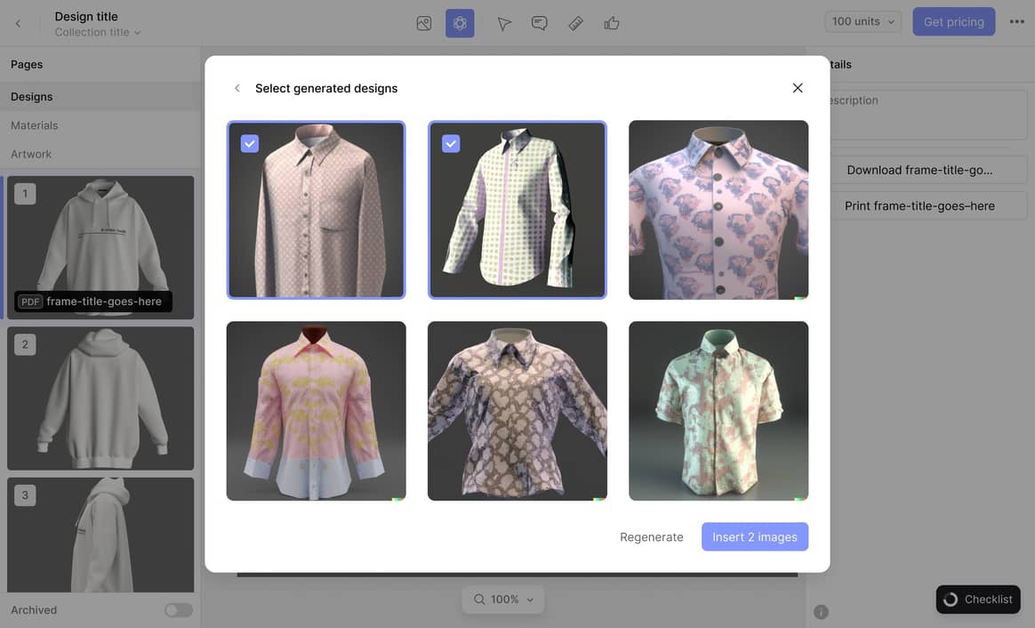 Shirt variations generated by CALA's AI (powered by DALL·E).