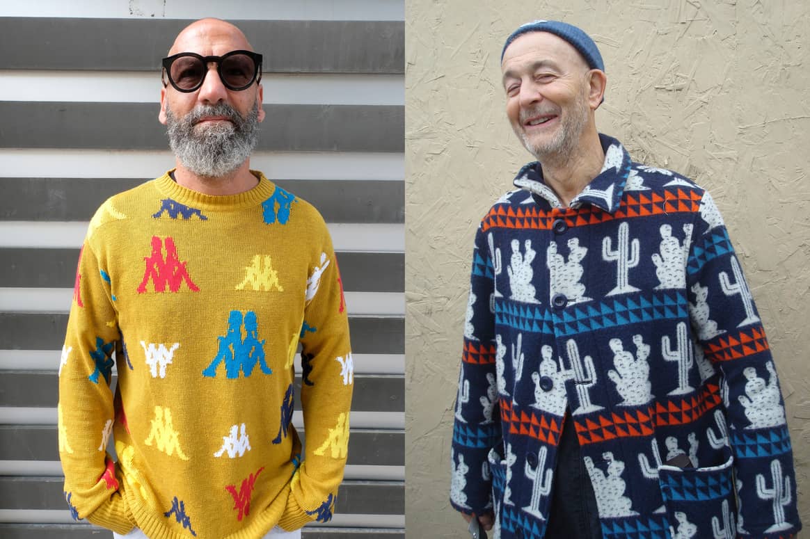 Streetstyle photography by Edwin van den Hoek in Florence
(left) and London (right). “Here we play with graphics. In general, men's
fashion is very uni. These men wear clothing with a graphic, all over
designs.” The man on the right is Nigel Cabourn, a well-known British
fashion designer (of the Cabourn brand). Credits: property of Edwin van
den Hoek