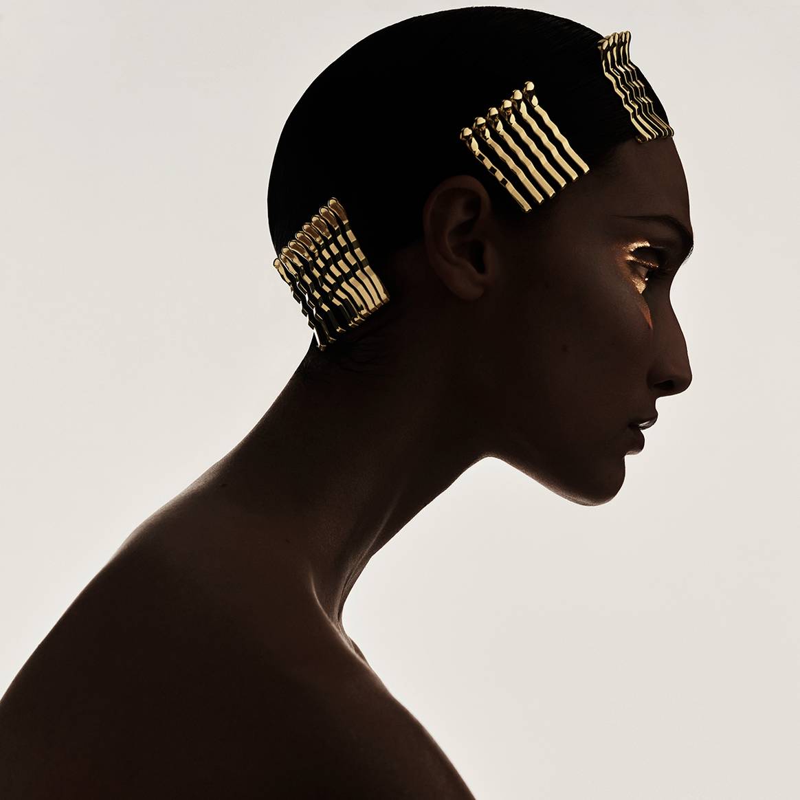Colección cápsula “Glitter in Gold” de la nueva línea “Zara Hair” de “Zara Beauty”, desarrollada junto al estilista Guido Palau. Fotografía de campaña.