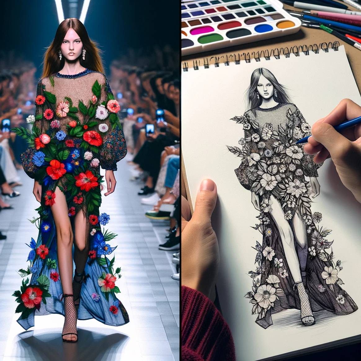 AI image that illustrates plagiarism in fashion. This is not a real photo