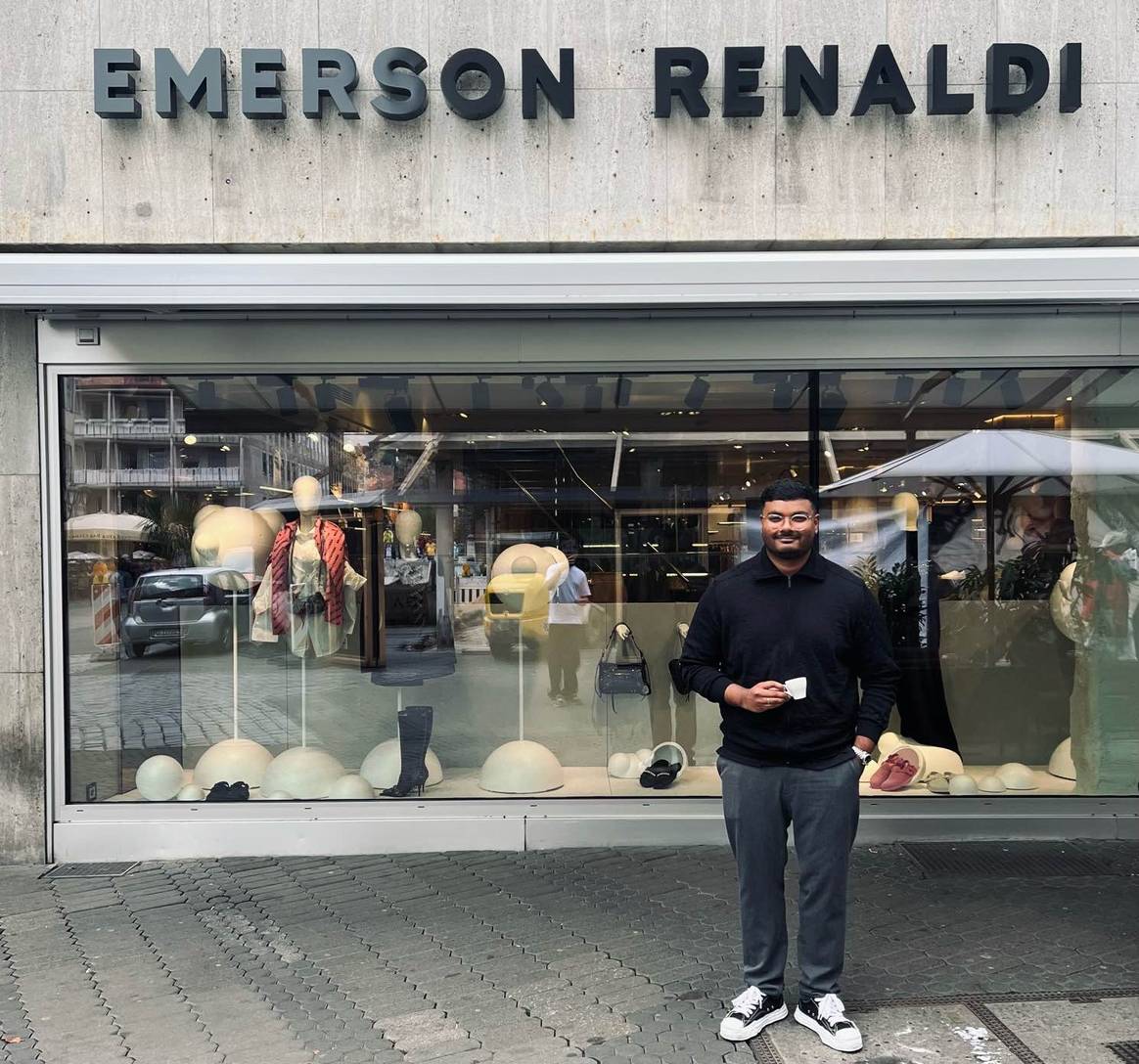 Niloy Rahman in front of the Emerson Renaldi store in Nuremberg