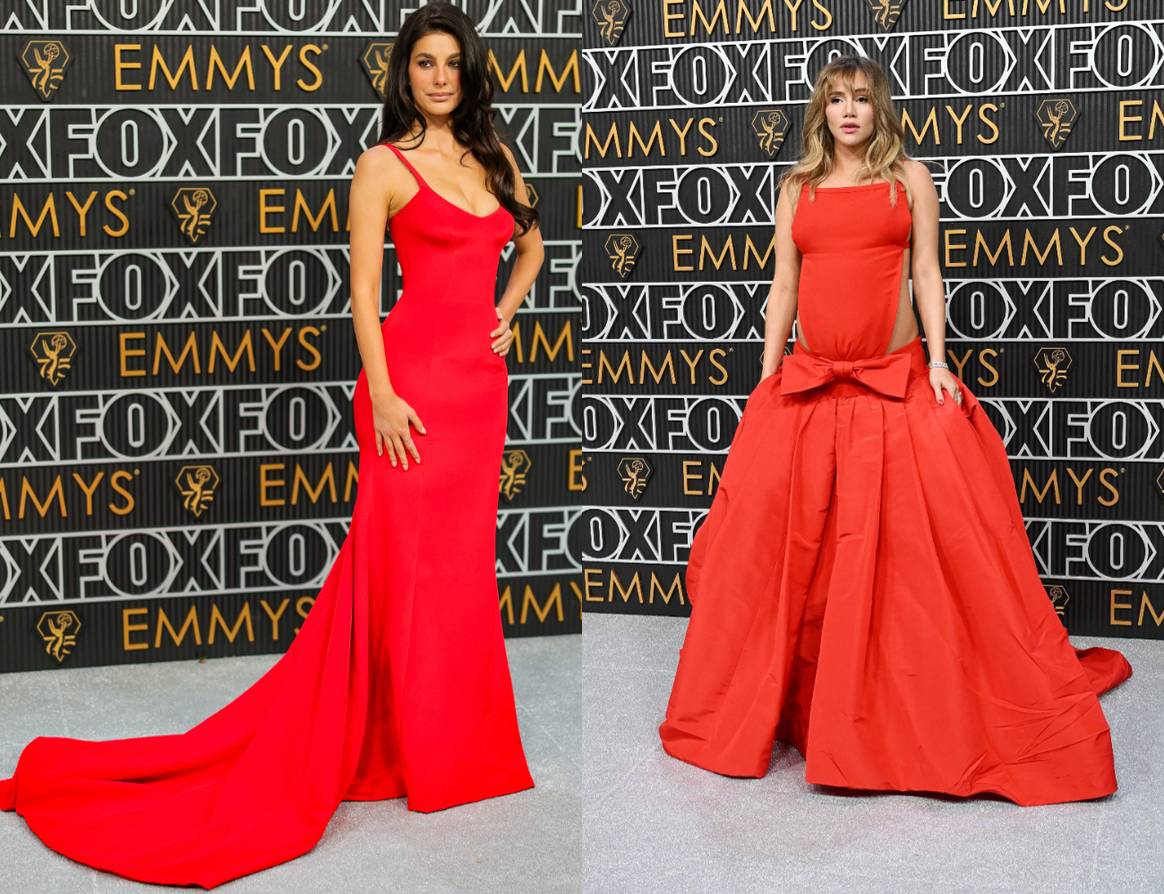 Camila Morrone wearing Versace and Suki Waterhouse in Valentino at the 75th Primetime Emmy Awards.