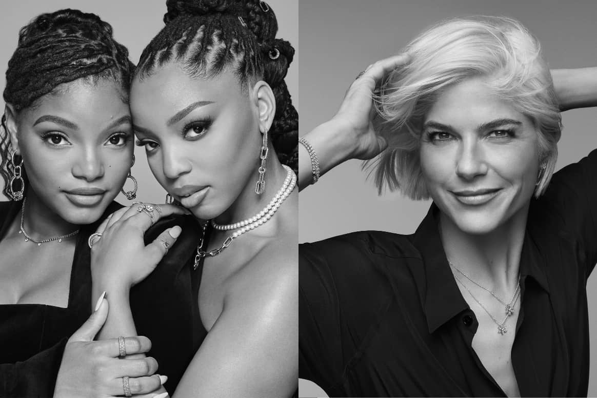From left to right: new brand ambassadors, Halle Bailey, Chloe Bailey, and Selma Blair