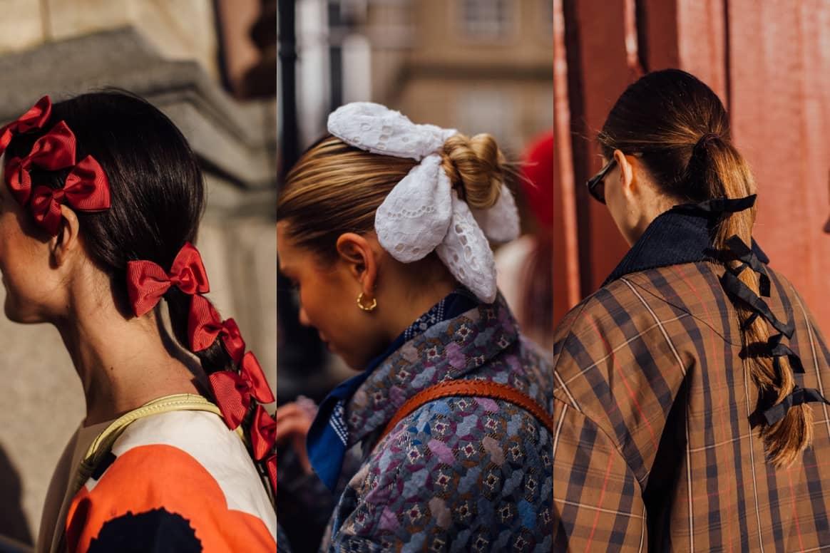 Rubans dans les cheveux des visiteurs de la Fashion Week de Copenhague