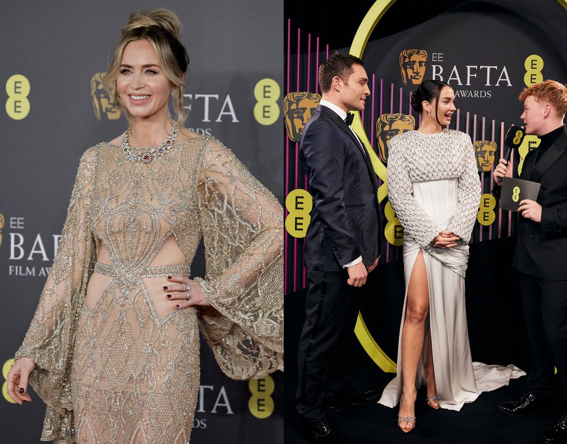 Emily Blunt in Elie Saab and Amy Jackson.