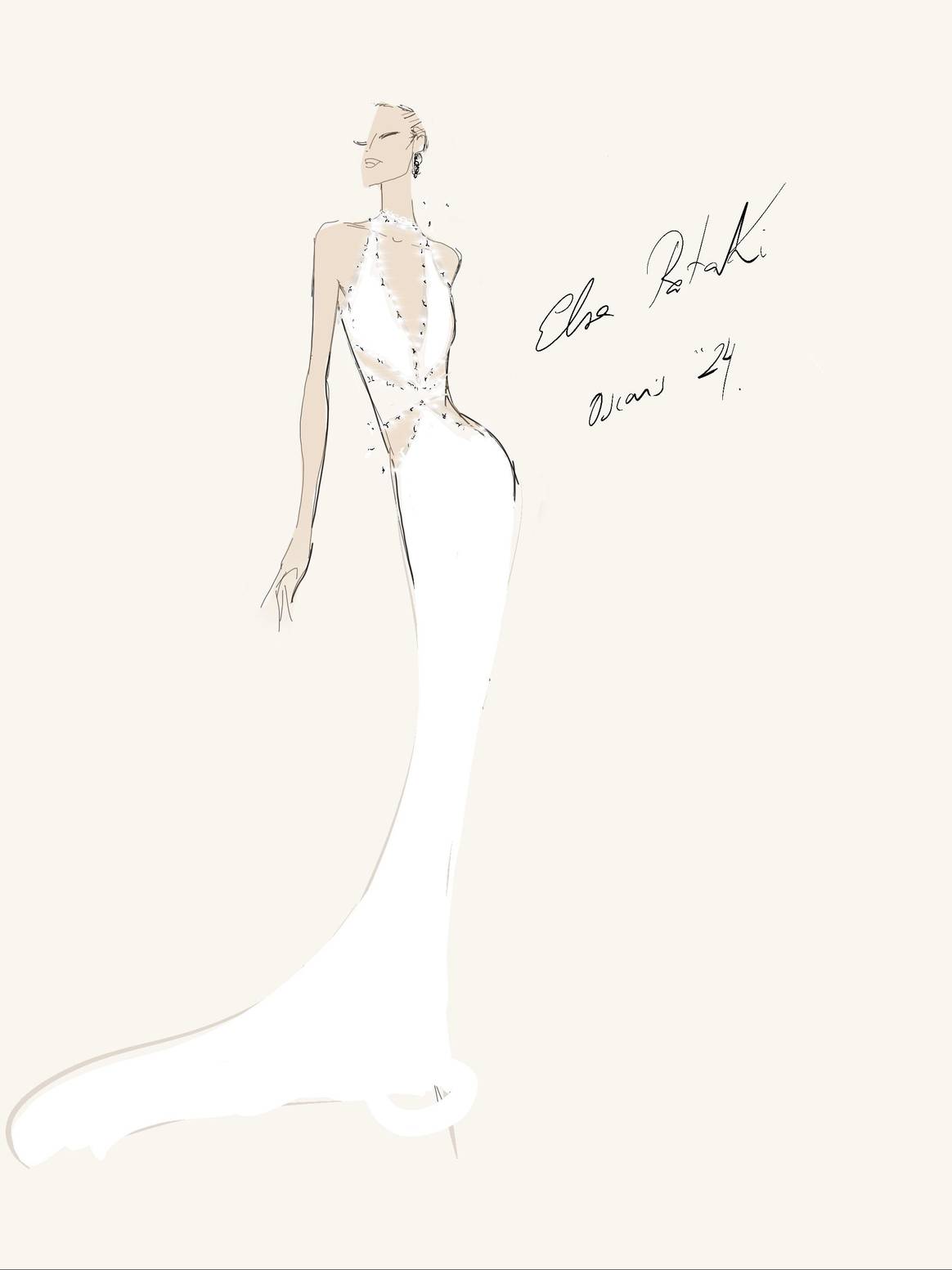 Boceto del vestido creado por Ze García para la asistencia de Elsa Pataky a la ceremonia de entrega de los Premios Oscar de 2024.
