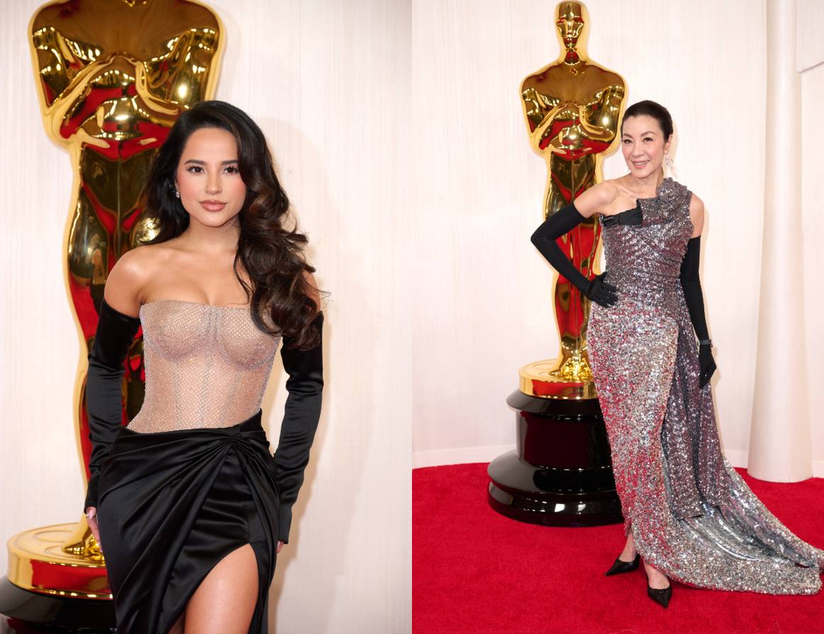 Becky G in Vera Wang and Michelle Yeoh in Balenciaga.