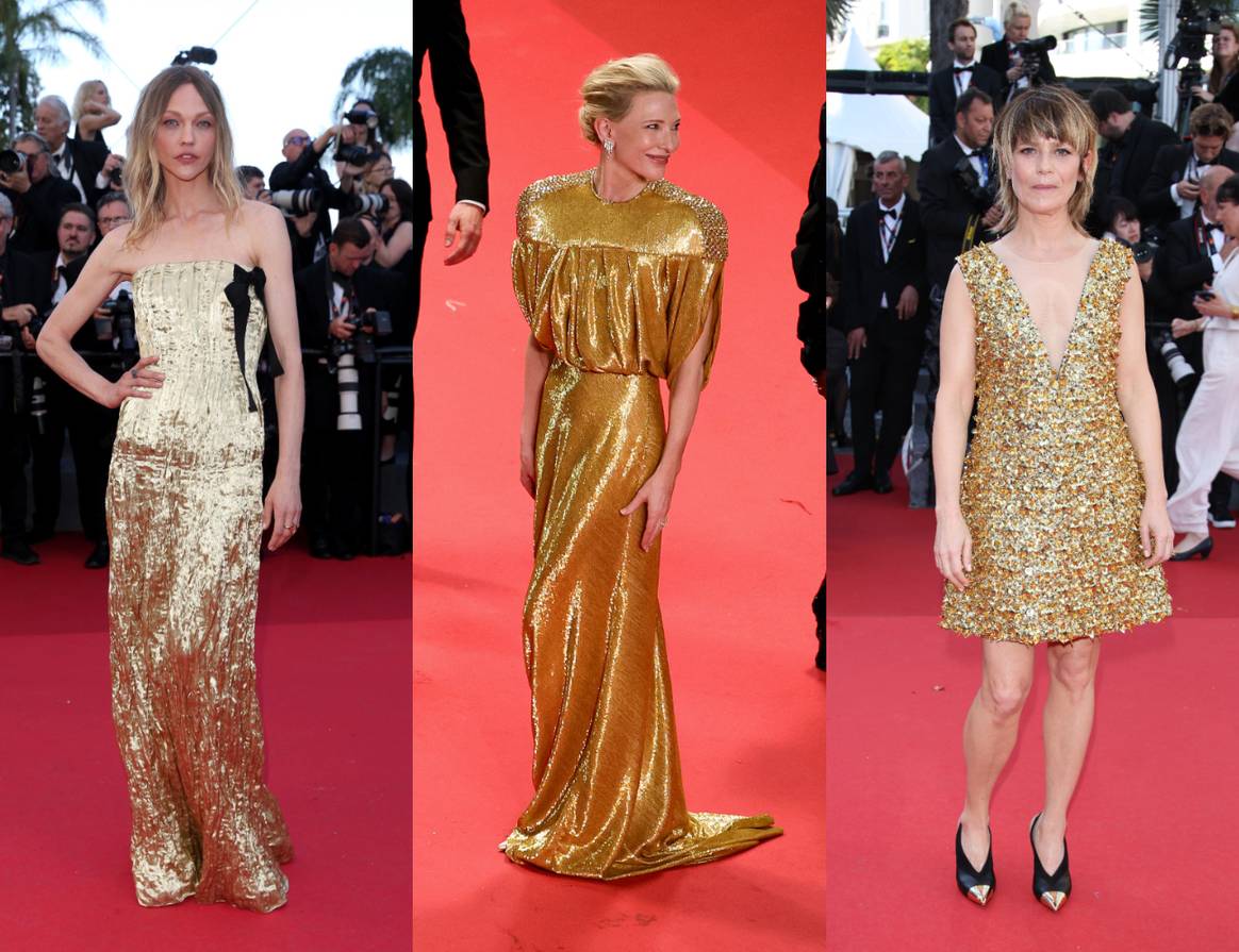 Sasha Pivovarova in Prada, Cate Blanchett in Louis Vuitton and Marina Foïs in Louis Vuitton.