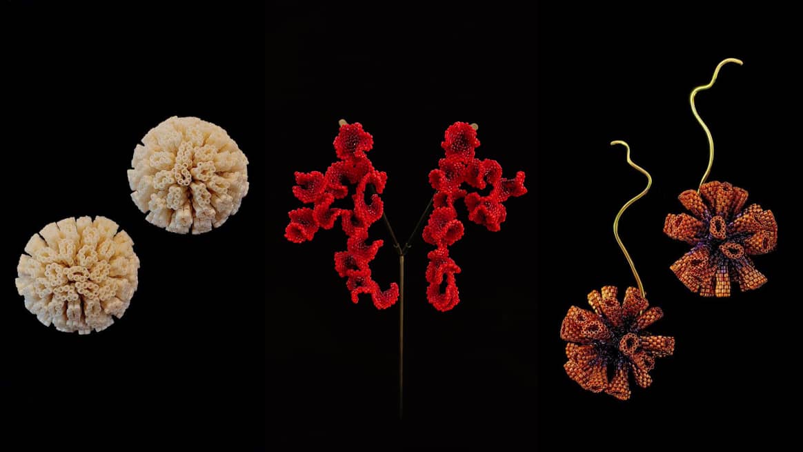 (From left to right) Cavata piece, inspired by a brain coral. Coralina, masterpiece, inspired by coral reefs. Candra, inspired by Tubipora corals.