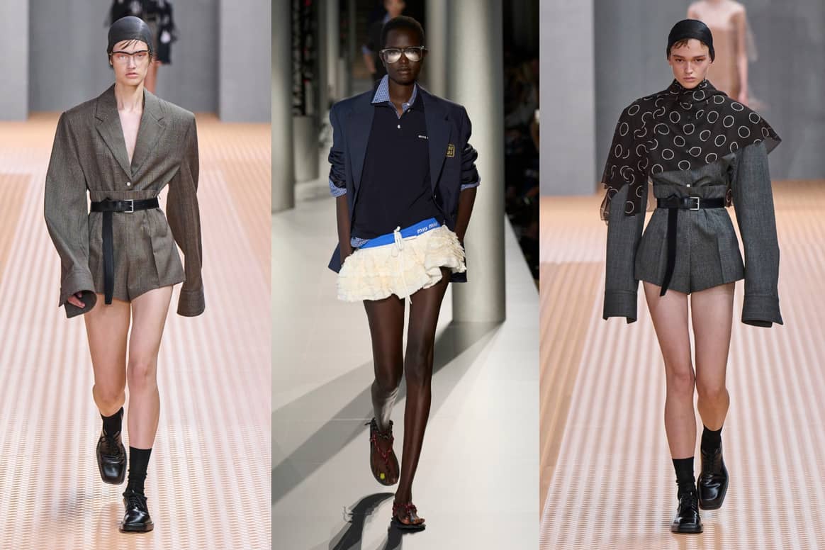 Prada SS24 (left and right), MiuMiu SS24 (centre)