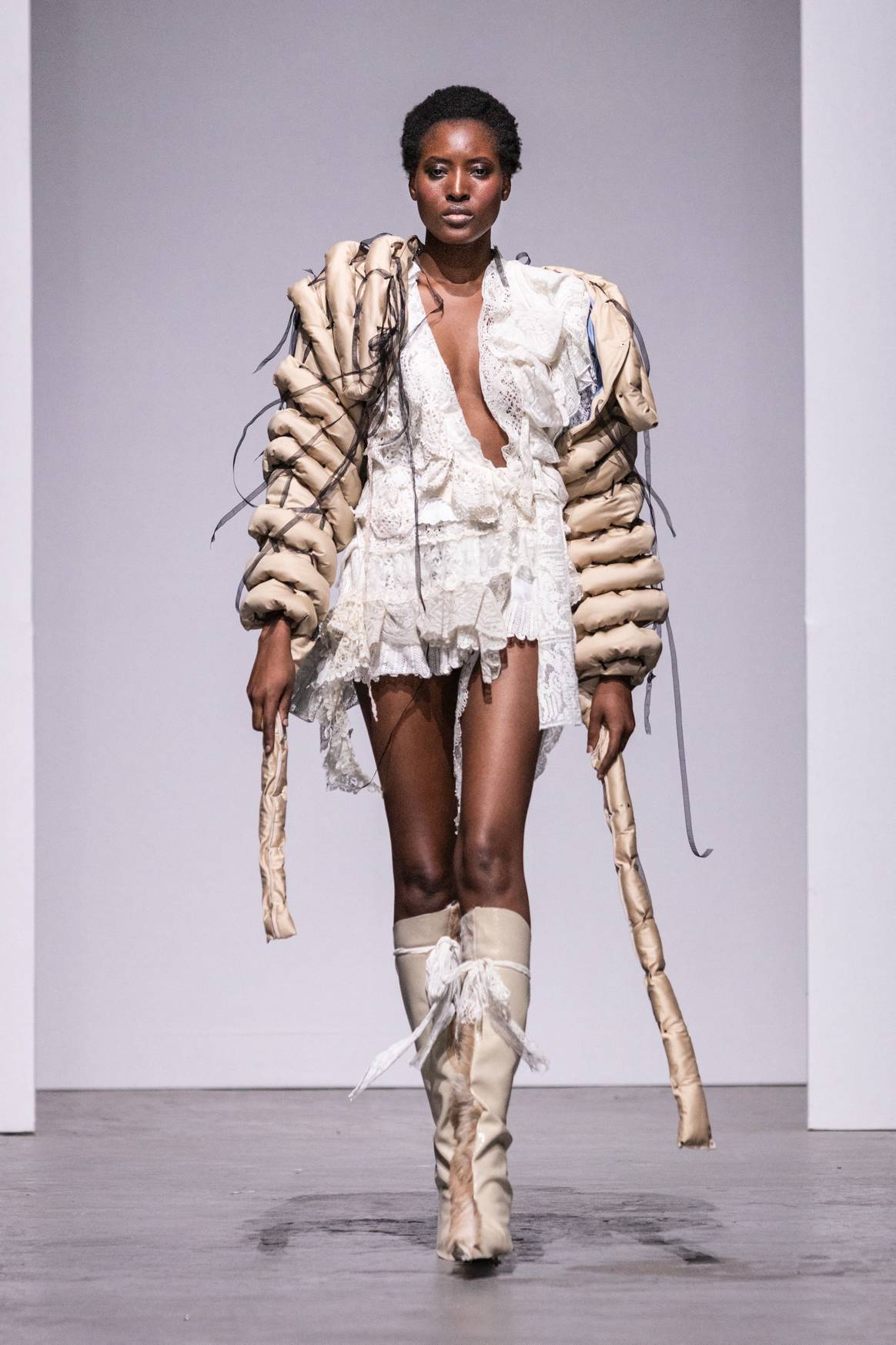 A look by Reece Sheikh, University of Westminster bachelor fashion show 2024.