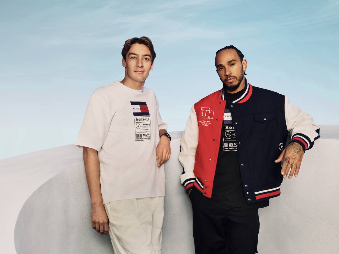 Tommy X Mercedes-AMG F1 X Clarence Ruth campaign featuring F1 drivers George Russell and Lewis Hamilton