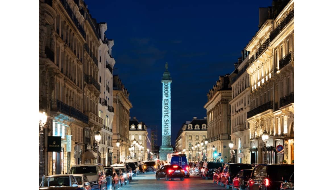 Paris landmark lit up with anti-cruelty message by PETA.