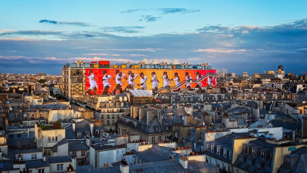 Nike Werbung auf dem Pariser Centre Pompidou während der Olympischen Spiele 2024.