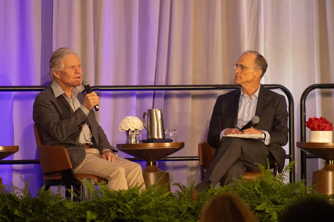 (Left) Keynote speaker Rick Ridgeway and (right) GII president Steve Preston at the first Goodwill Sustainability Summit.