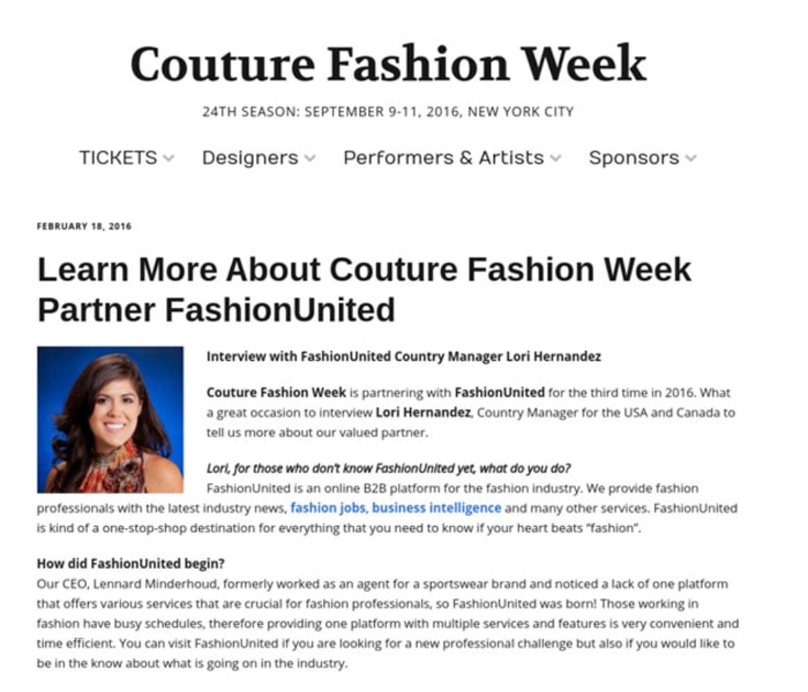 FashionUnited interviewed by Couture Fashion Week NY