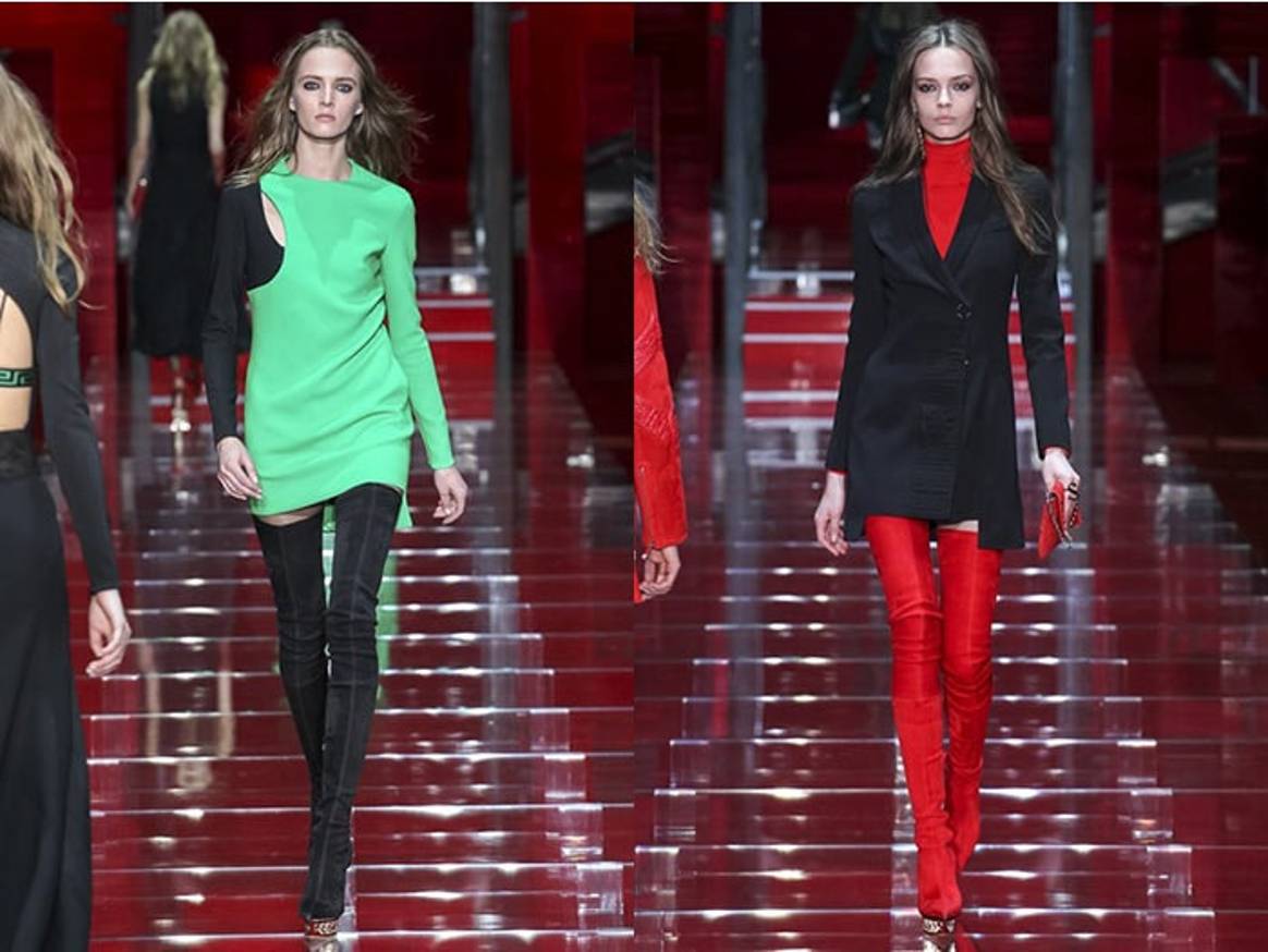 Versace causes thrills with thigh-high boots at Milan Fashion Week