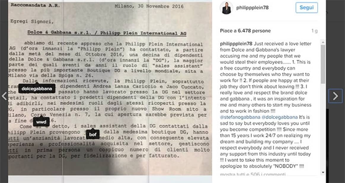 Dolce & Gabbana accusa Philipp Plein di "rubare" i suoi dipendenti dal negozio di Milano