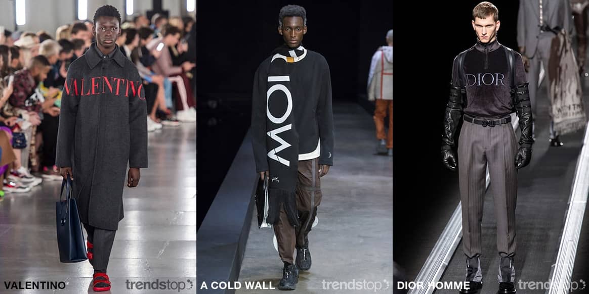 Immagini per gentile concessione di Trendstop, da sinistra a
destra: Valentino, A Cold Wall, Dior Homme, tutto per l'autunno inverno
2019-20.