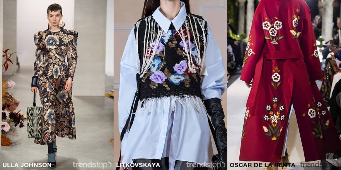 Photo : Trendstop, de gauche à  droite : Ulla

Johnson, Litkovskaya, Oscar de la Renta, collection automne-hiver 2019-20.