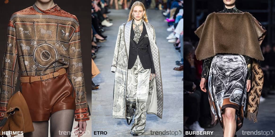 Photo : Trendstop, de gauche à droite : Hermes,

Etro, Burberry, collection automne-hiver 2019-20.