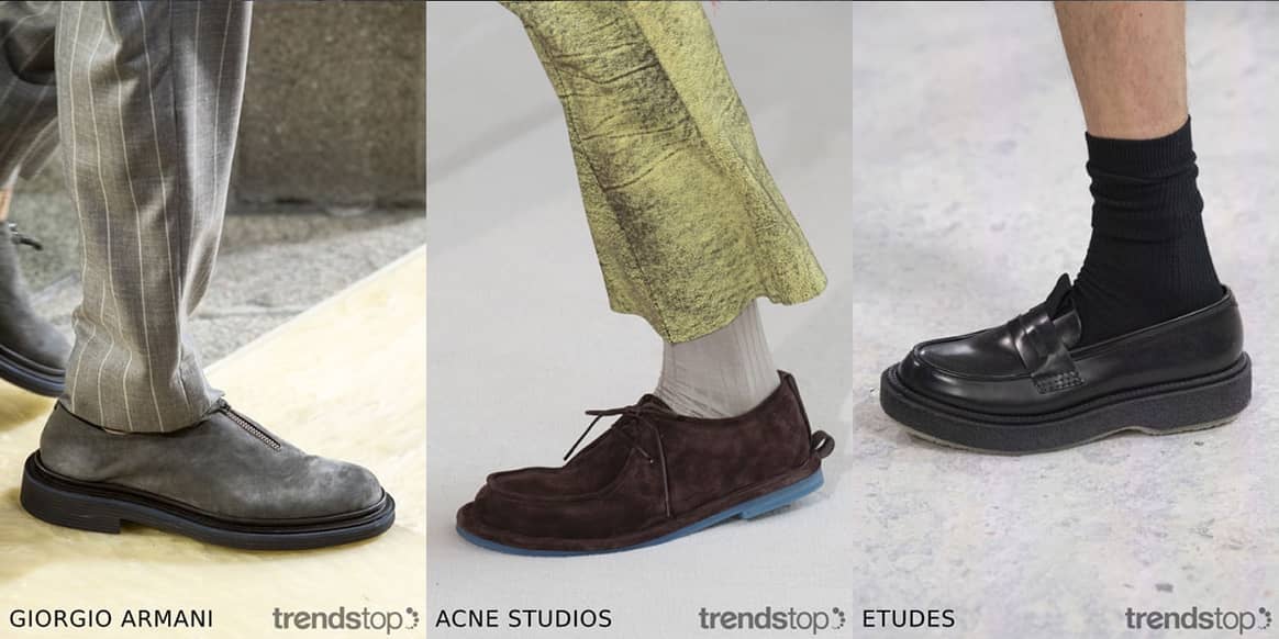Imágenes cortesía de Trendstop, de izquierda a derecha: Giorgio Armani, Acne Studios, Etudes, todas de la temporada Primavera Verano 2020.