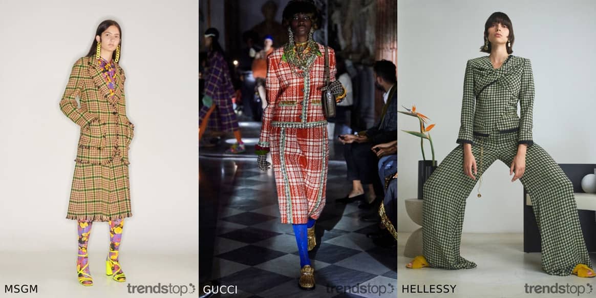 Imágenes cortesía de Trendstop, de izquierda a derecha: MSGM,
Gucci, Hellessy, todas de la temporada Resort 2020