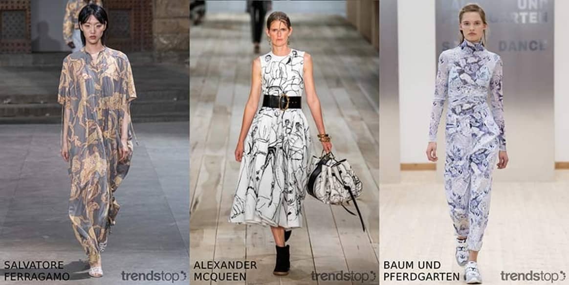 Photo : Trendstop, de gauche à droite : Salvatore Ferragamo, Alexander
McQueen, Baum und Pferdgarten, collection printemps-été
2020.