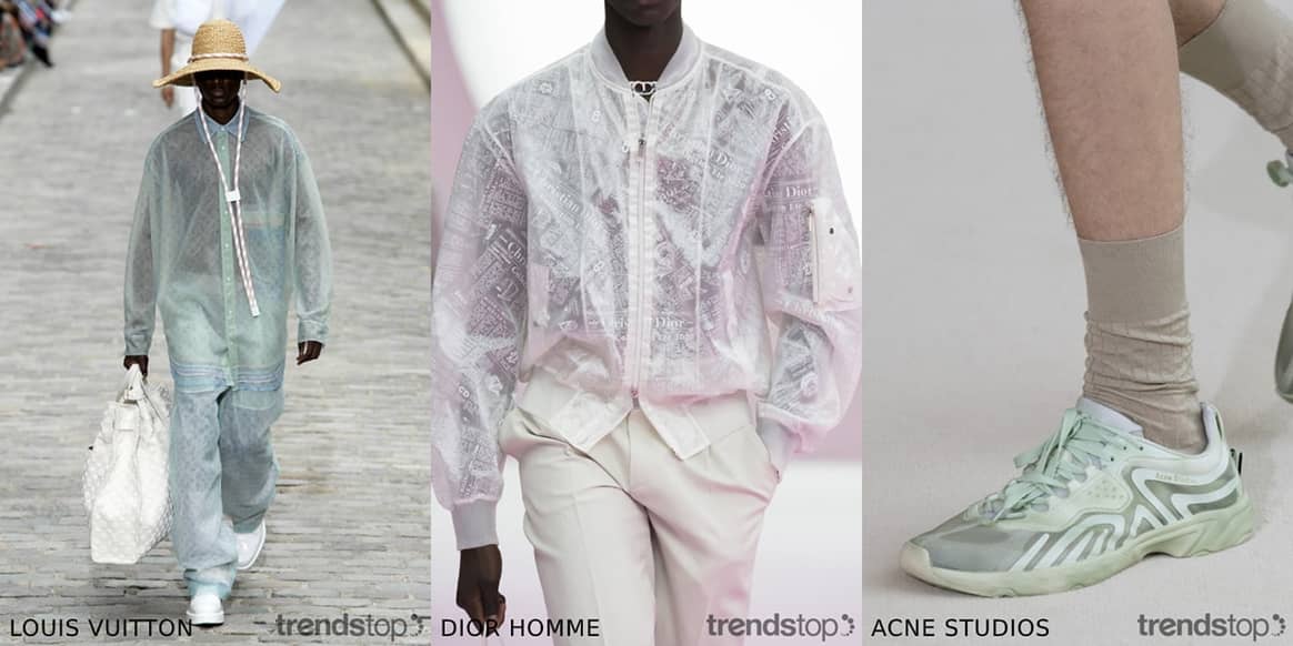 Immagini per gentile concessione di Trendstop, da sinistra a destra: Louis
Vuitton, Dior Homme, Acne Studios tutto primavera estate
 2020.