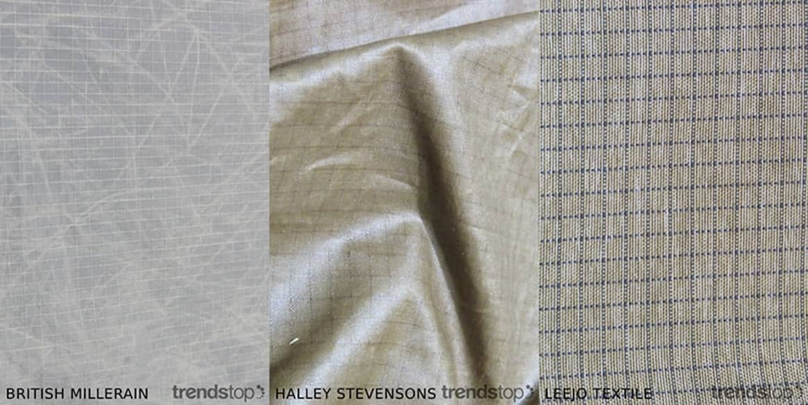 左から、「ブリティッシュ・ミラーレン（British
Millerain）」、「ハリー・スティーブンソンズ（Halley Stevensons）」、「Leejo
Textile」の2021春夏新作生地。（画像提供：Trendstop）