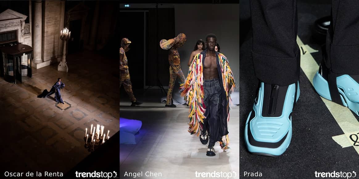 Images courtesy of Trendstop, left to right: Oscar de la Renta Fall Winter 2020-21, Angel Chen Spring Summer 2020, Prada Fall Winter 2020-21
