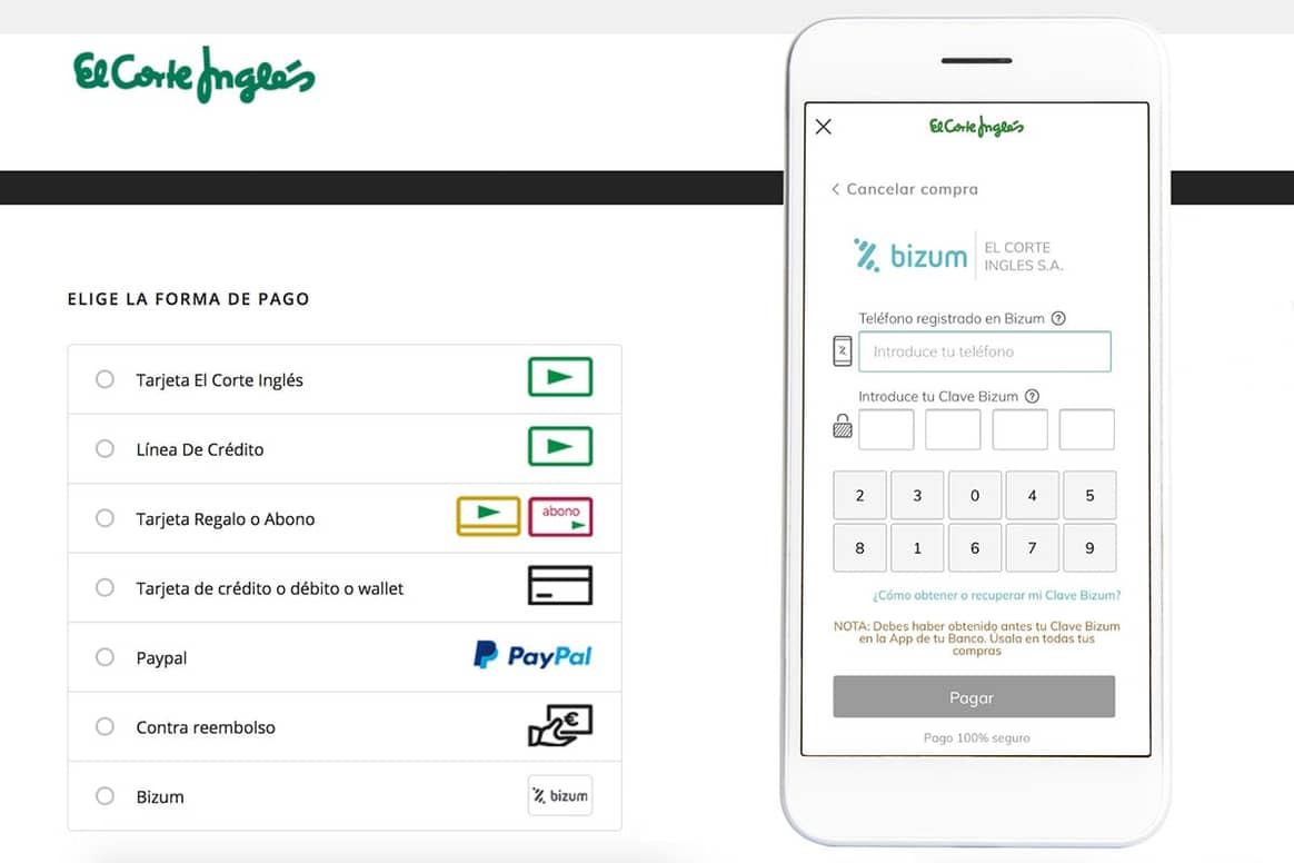 El Corte Inglés incorpora Bizum a sus medios de pago online