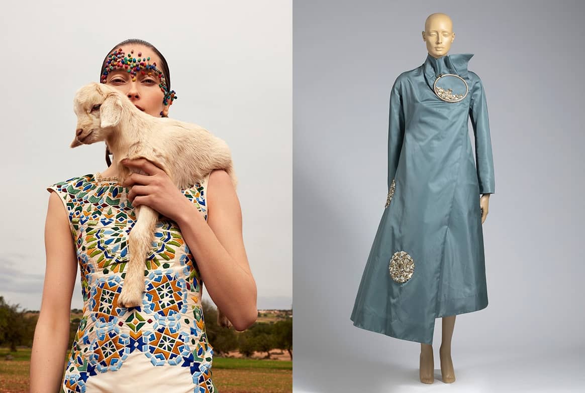 Links: Karim
Adduchi, Mosaic dress, 2019. Photography: Petrovsky & Ramone. Rechts:
Viktor & Rolf, Dots, 1997-1998, collectie Groninger Museum. Foto: Heinz
Aebi.